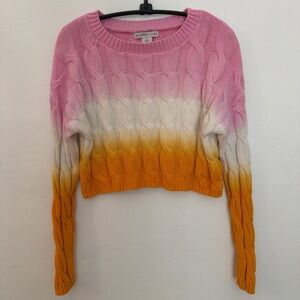 Sincerely Jules Pink, White and Orange Ombre Cable-Knit Cropped Sweater